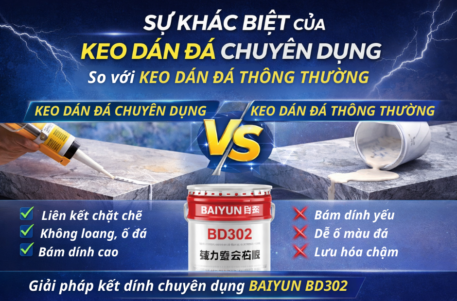 So sánh keo dán đá chuyên dụng và keo dán thông thường – Giải pháp keo Baiyun BD302 hiệu quả trong dán đá