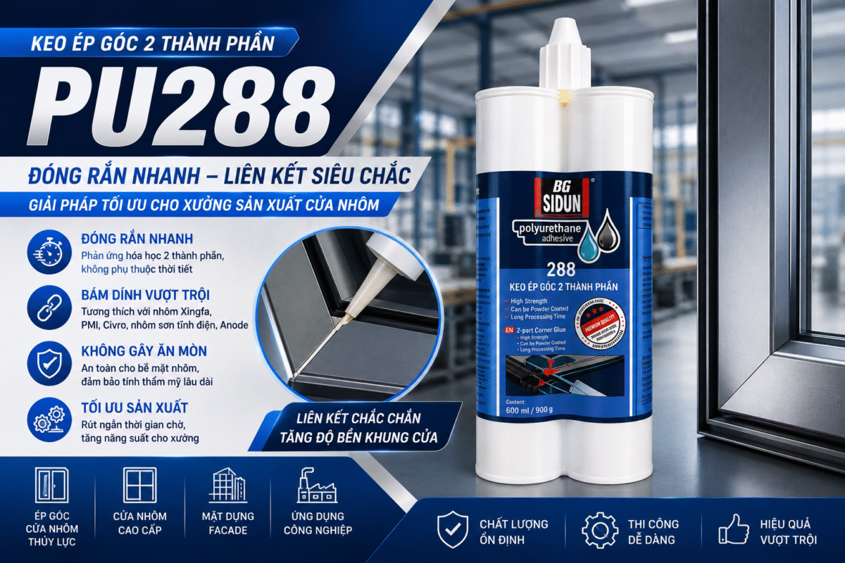 Keo PU288 2 Thành Phần – Giải Pháp Ép Góc Cửa Nhôm Độ Bền Cao